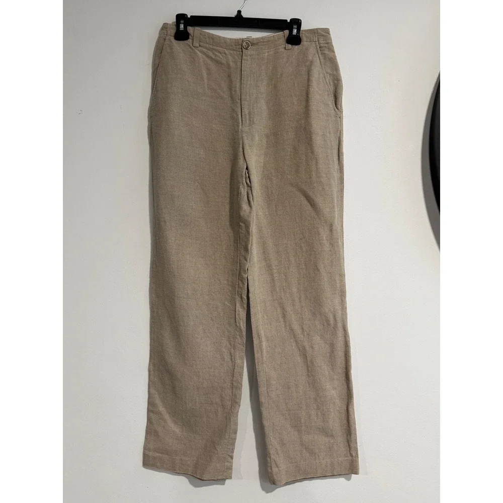 Banana Republic 100% Linen Straight Leg Trousers Womens 10 Tan Breathable